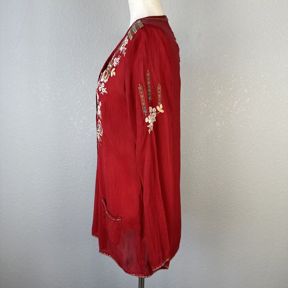 Johnny Was Scoop Neck Long Sleeve Floral Embroidered Tunic Top Shirt Size S Red - Picture 6 of 11